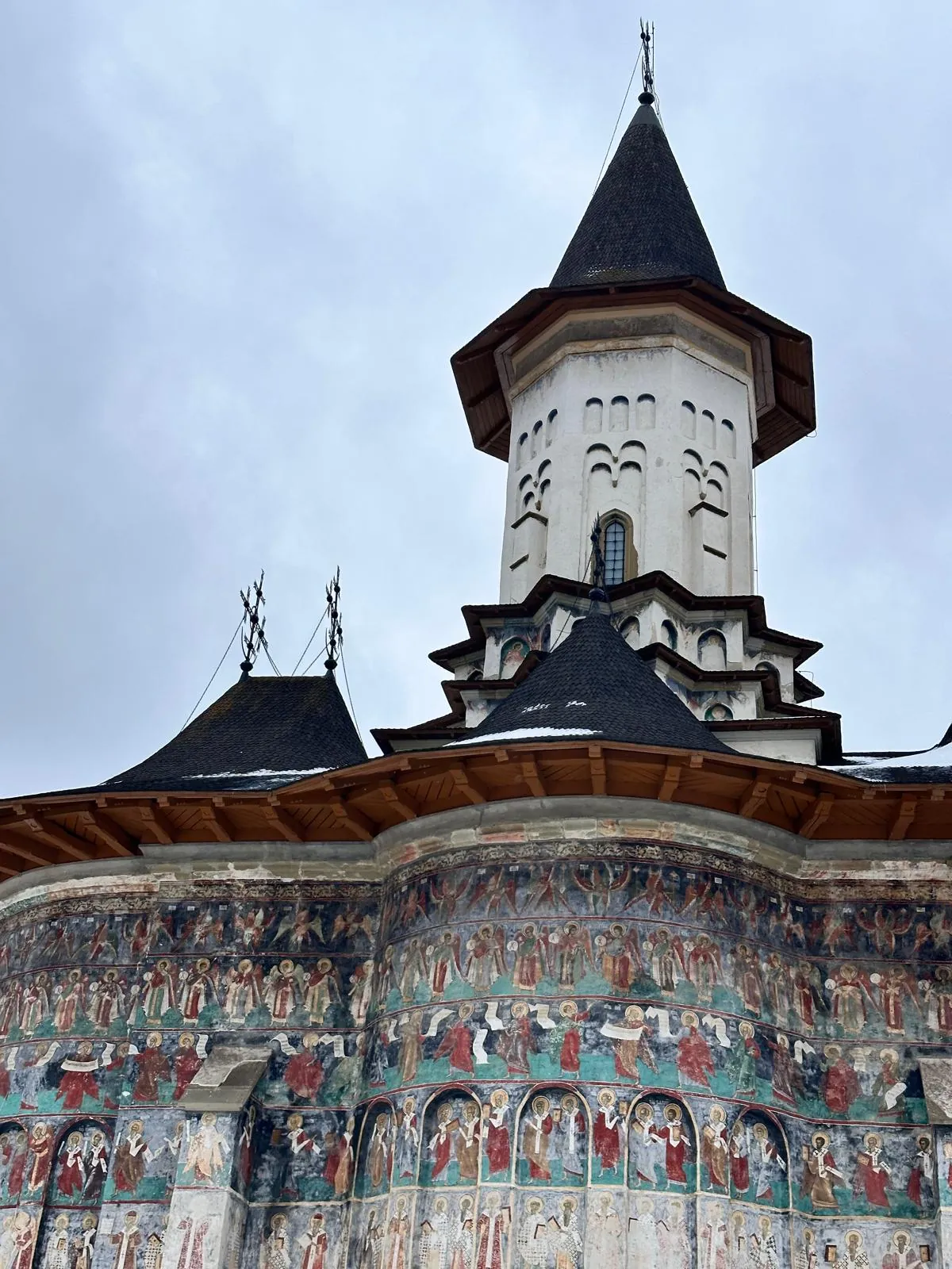 Sucevița Monastery in winter: the entrance tower above the painted church